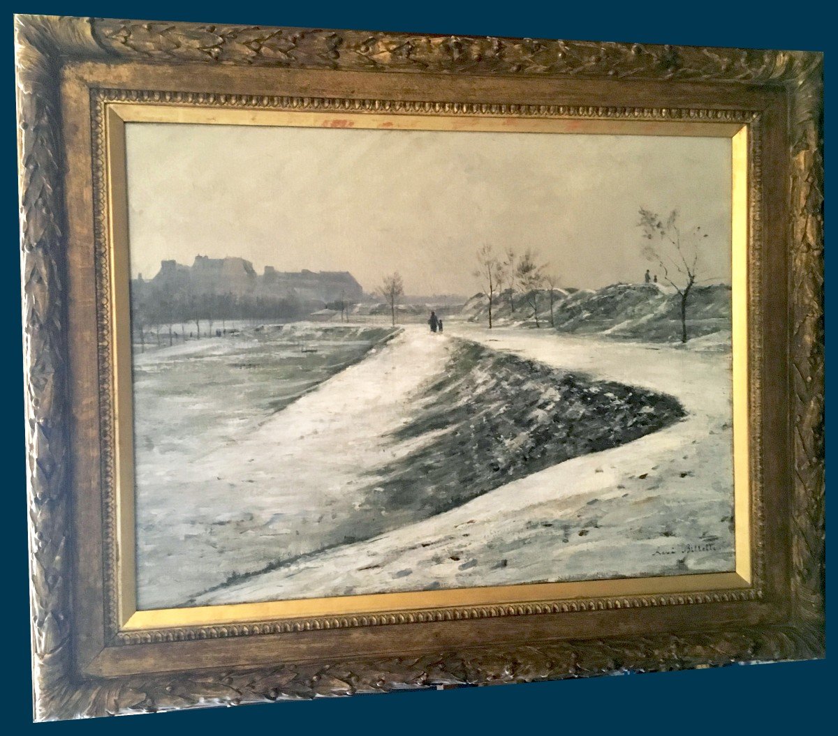 Billotte René (1846-1914) "snowy Landscape Near Paris" Oil/canvas, Signed, 19th Century Frame-photo-4