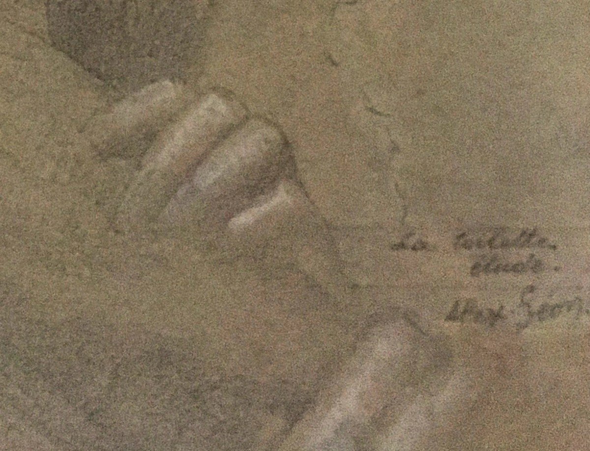 SEON Alexandre (1855-1917) "La toilette"Dessin/Crayon noir,craie blanche,Signé,Annoté,Cadre 18e-photo-4