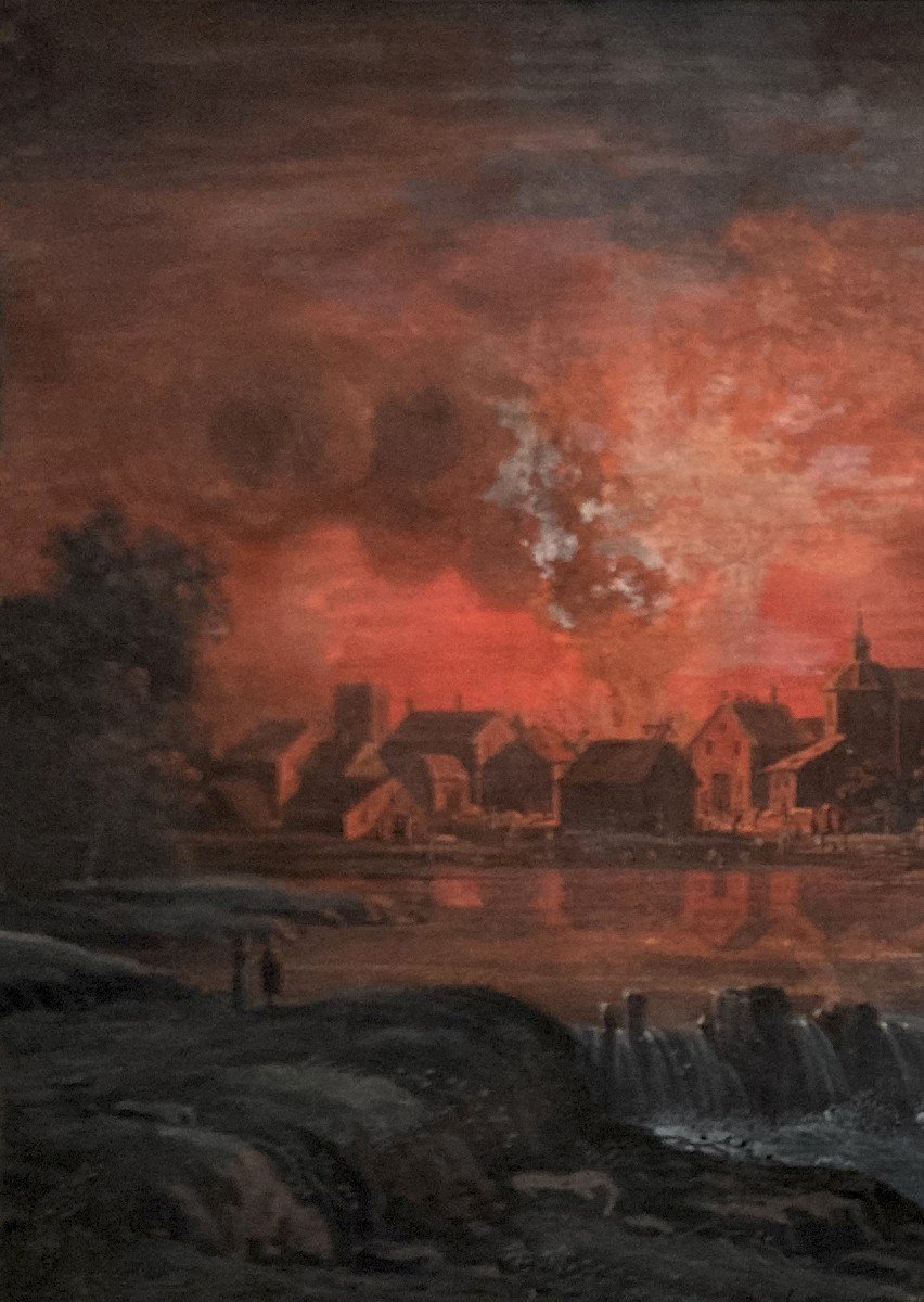 Agricola Christoph-ludwig (1665-1719) Deutsch School "a Fire" Drawing/gouache On Vellum-photo-2
