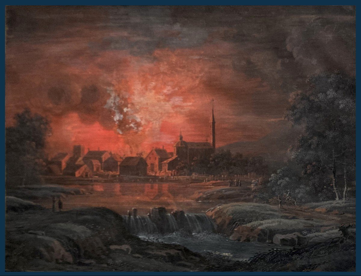 Agricola Christoph-ludwig (1665-1719) Deutsch School "a Fire" Drawing/gouache On Vellum