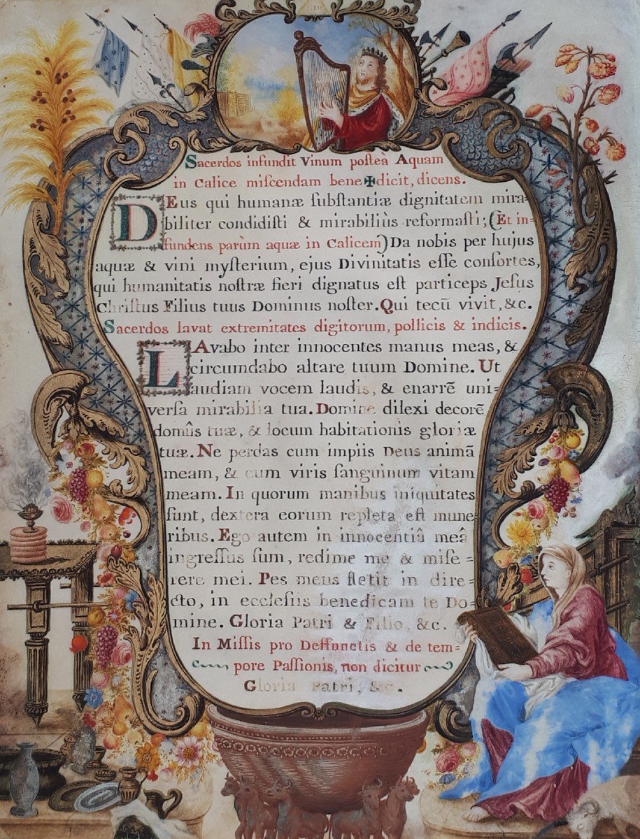 ECOLE FRANCAISE DEBUT DU 18e SIECLE "Page enluminée" Enluminure/Gouache sur vélin-photo-2