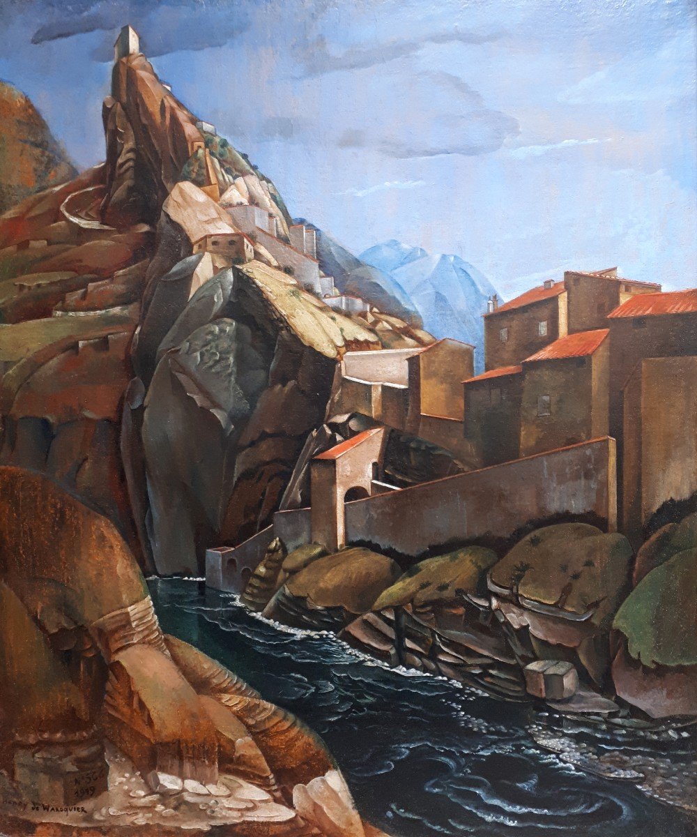 WAROQUIER DE Henry (1881-1970) "Entrevaux, Alpes de Haute Provence" Huile/toile, Signé et daté,-photo-2