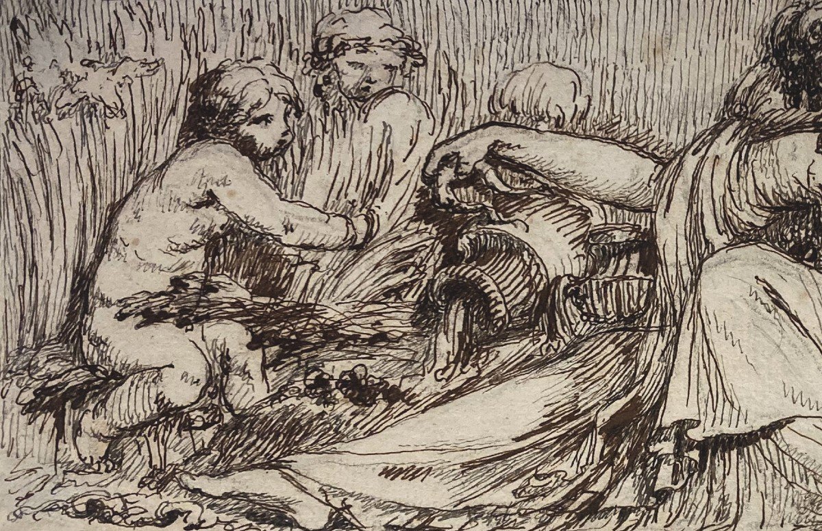 ECOLE FRANCAISE FIN DU 18E SIECLE "Vénus et les Amours" Dessin à la plume-photo-2