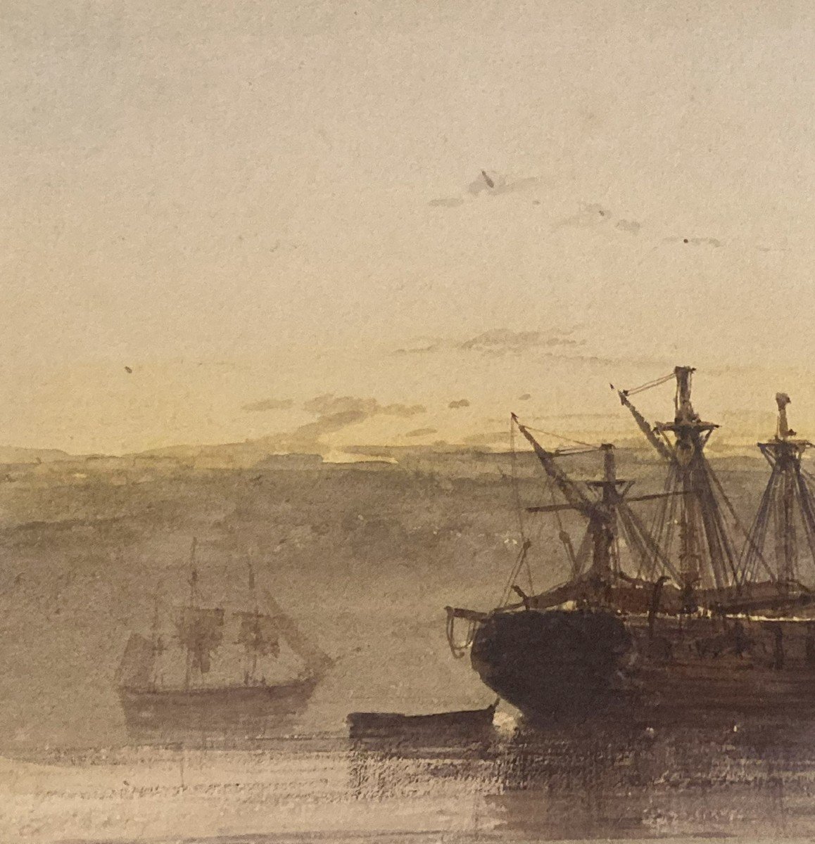 Coste Pascal (1787-1879) "seascape" Watercolor Drawing, Monogrammed-photo-2