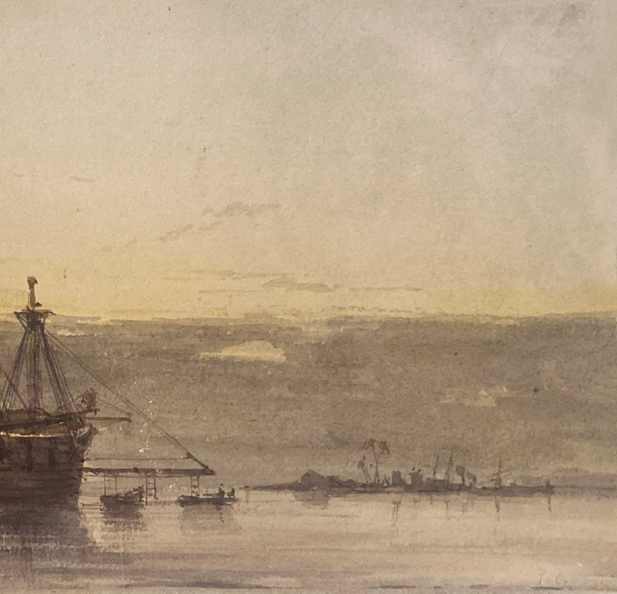 Coste Pascal (1787-1879) "seascape" Watercolor Drawing, Monogrammed-photo-3