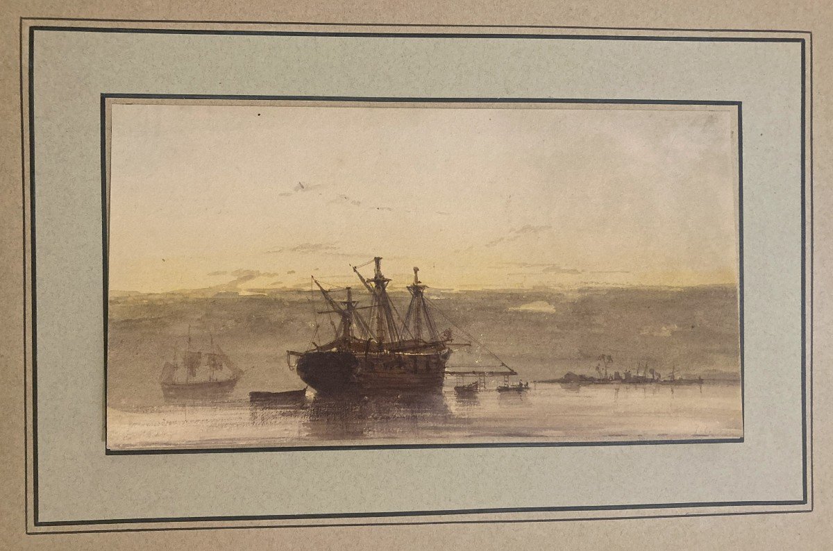 Coste Pascal (1787-1879) "seascape" Watercolor Drawing, Monogrammed