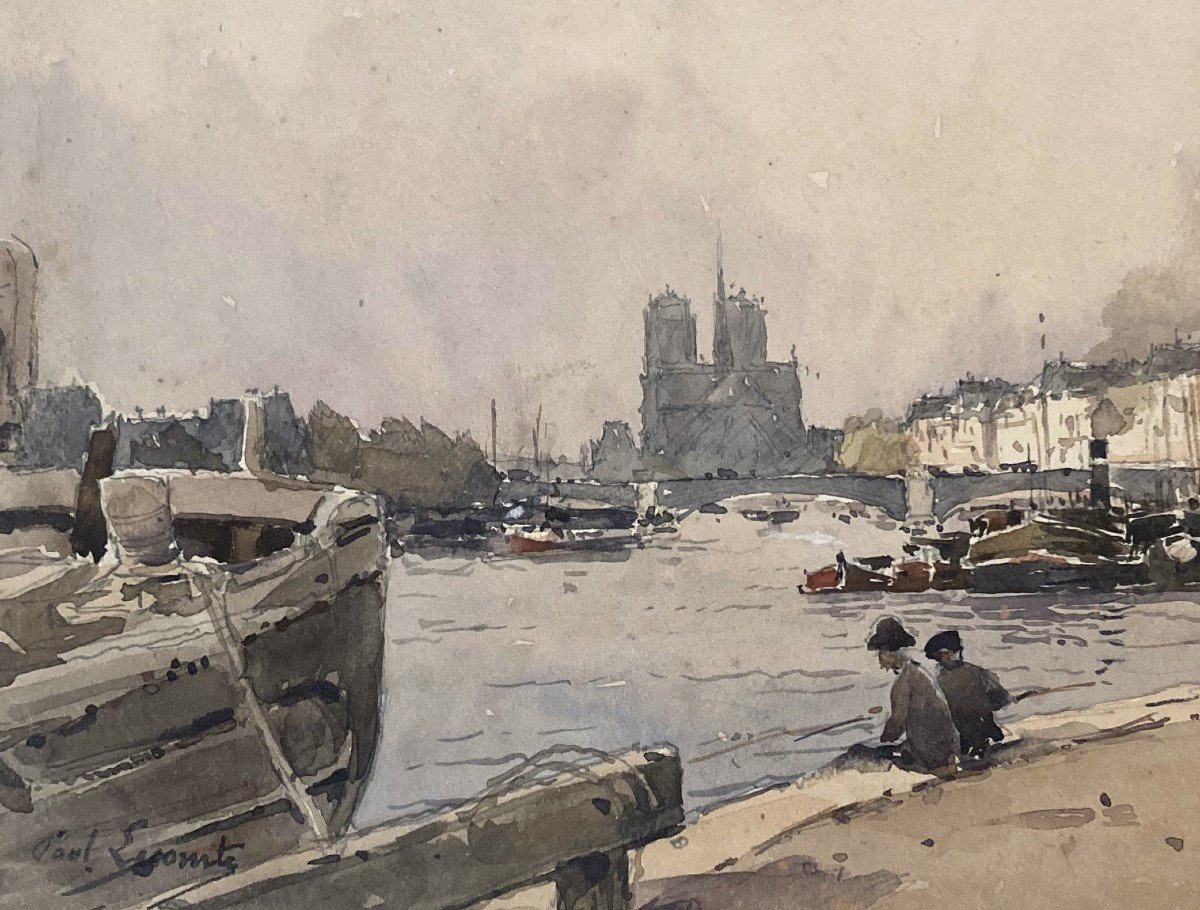 LECOMTE Paul (1842-1920) "Notre Dame de Paris" Dessin/Aquarelle, Signé-photo-2