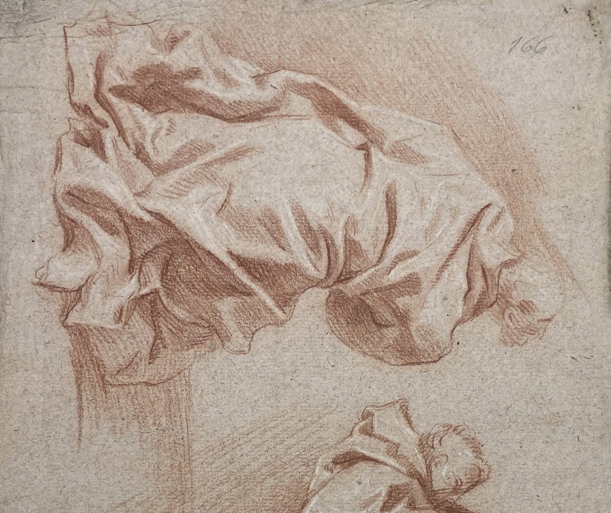 Italian School Early 18th Century "kneeling Figures" Drawing/red Chalk And White Chalk-photo-2