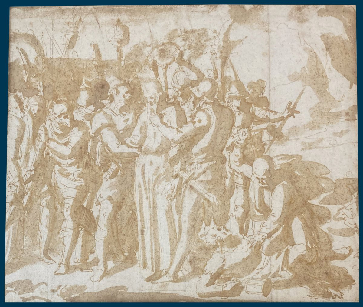 Guerra Giovanni (1544-1618) "arrest Of Christ" Pen And Brown Wash Drawing-photo-2