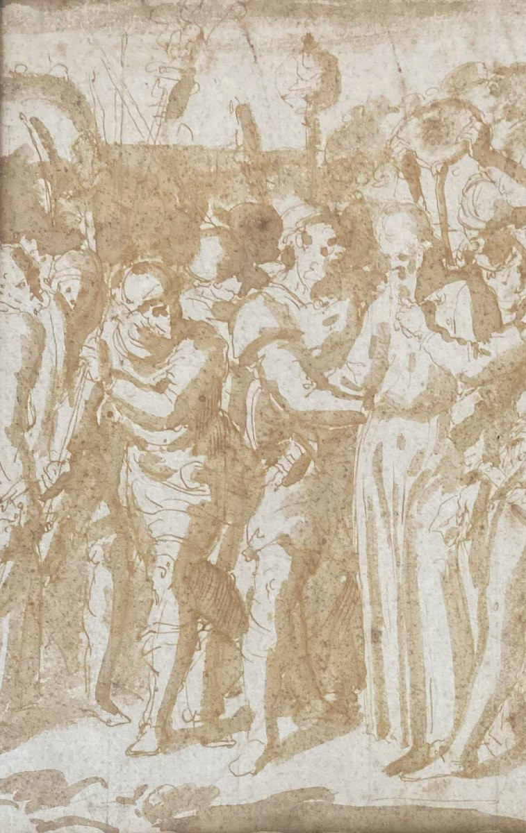 Guerra Giovanni (1544-1618) "arrest Of Christ" Pen And Brown Wash Drawing-photo-3