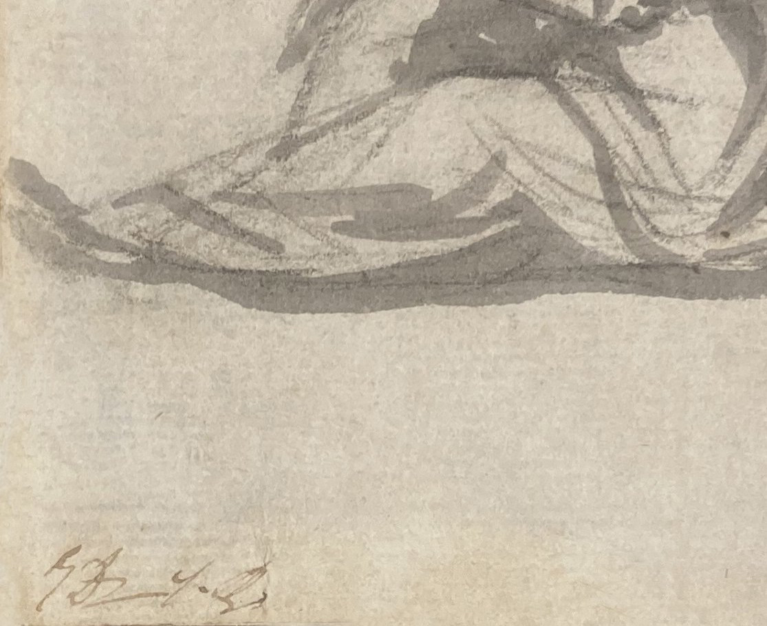 David Jacques Louis (1748-1825) "seated Woman" Gray Wash Drawing, Initialed/lugt, 18th Frame-photo-4
