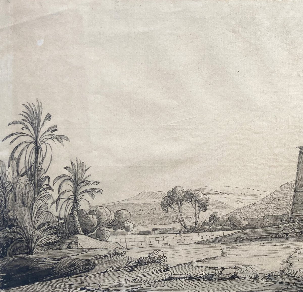 De Gazeau Gabriel, Conte De La Bouere (1800-1881) "egypt" Pen Drawing, Dated-photo-2