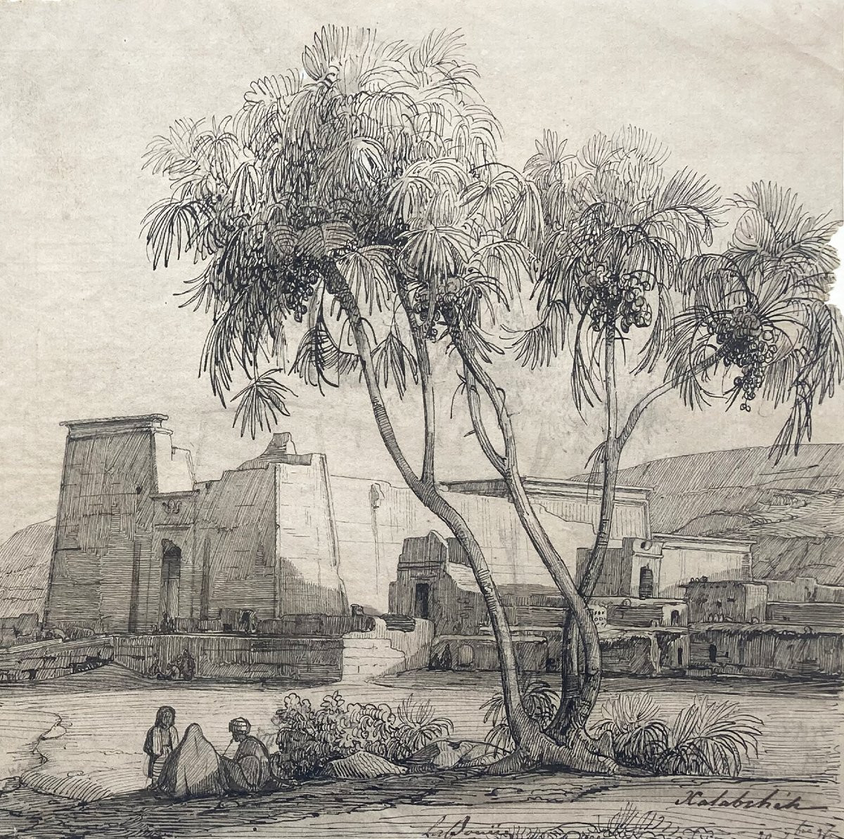 De Gazeau Gabriel, Conte De La Bouere (1800-1881) "egypt" Pen Drawing, Dated-photo-3