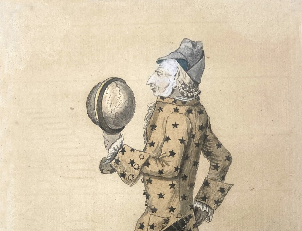 French School Late 18th "portrait/actor Charles Gabriel Potier" Drawing/black Pencil, Watercolor-photo-2