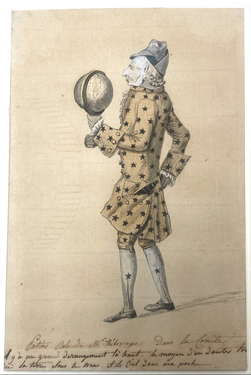 French School Late 18th "portrait/actor Charles Gabriel Potier" Drawing/black Pencil, Watercolor-photo-4