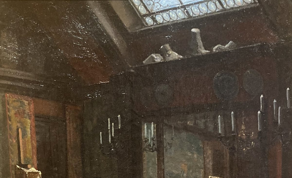 ECOLE FRANCAISE DU 19E SIECLE "Visite chez le peintre" Huile sur toile-photo-3