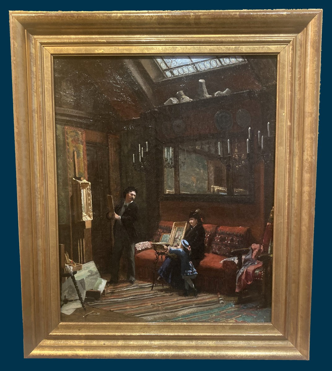 ECOLE FRANCAISE DU 19E SIECLE "Visite chez le peintre" Huile sur toile
