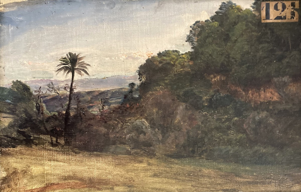 Janmot Louis (1814-1892) "algerian Landscape" Oil On Cardboard, On The Back/sale Stamp-photo-2