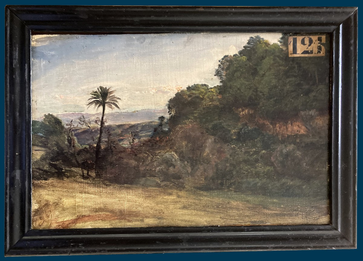 Janmot Louis (1814-1892) "algerian Landscape" Oil On Cardboard, On The Back/sale Stamp