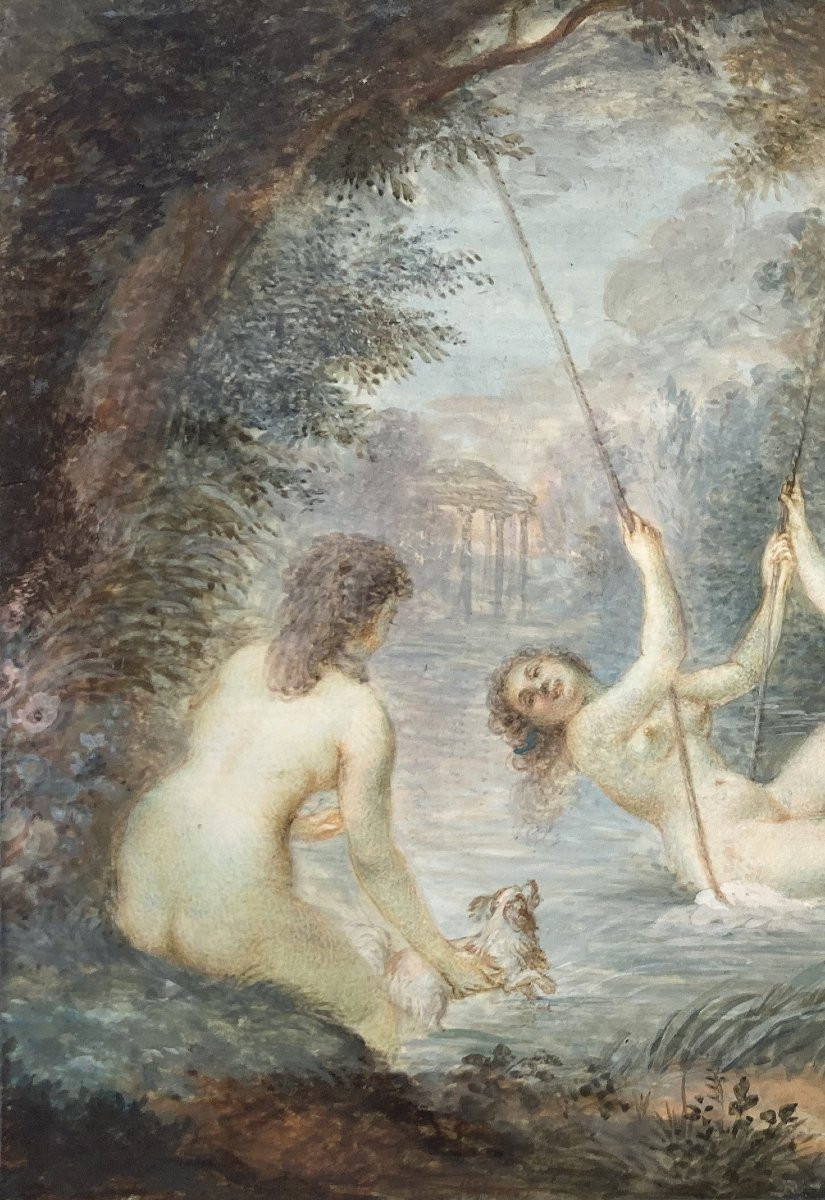 ECOLE FRANCAISE FIN DU 18E SIECLE "La balançoire" Dessin, Gouache sur vélin-photo-2