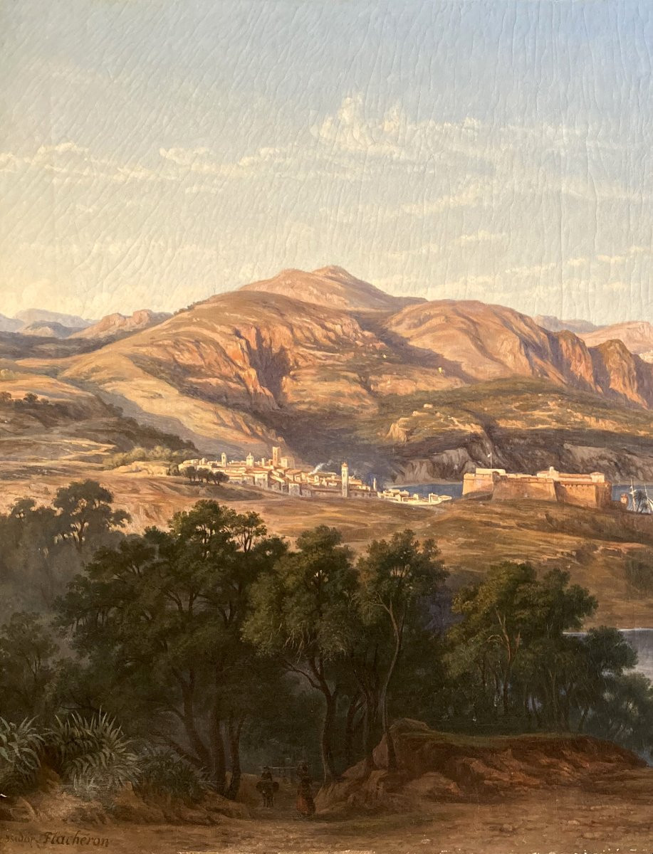 Flachéron Isidore (1806-1873) "messina" Oil On Canvas, Signed-photo-2