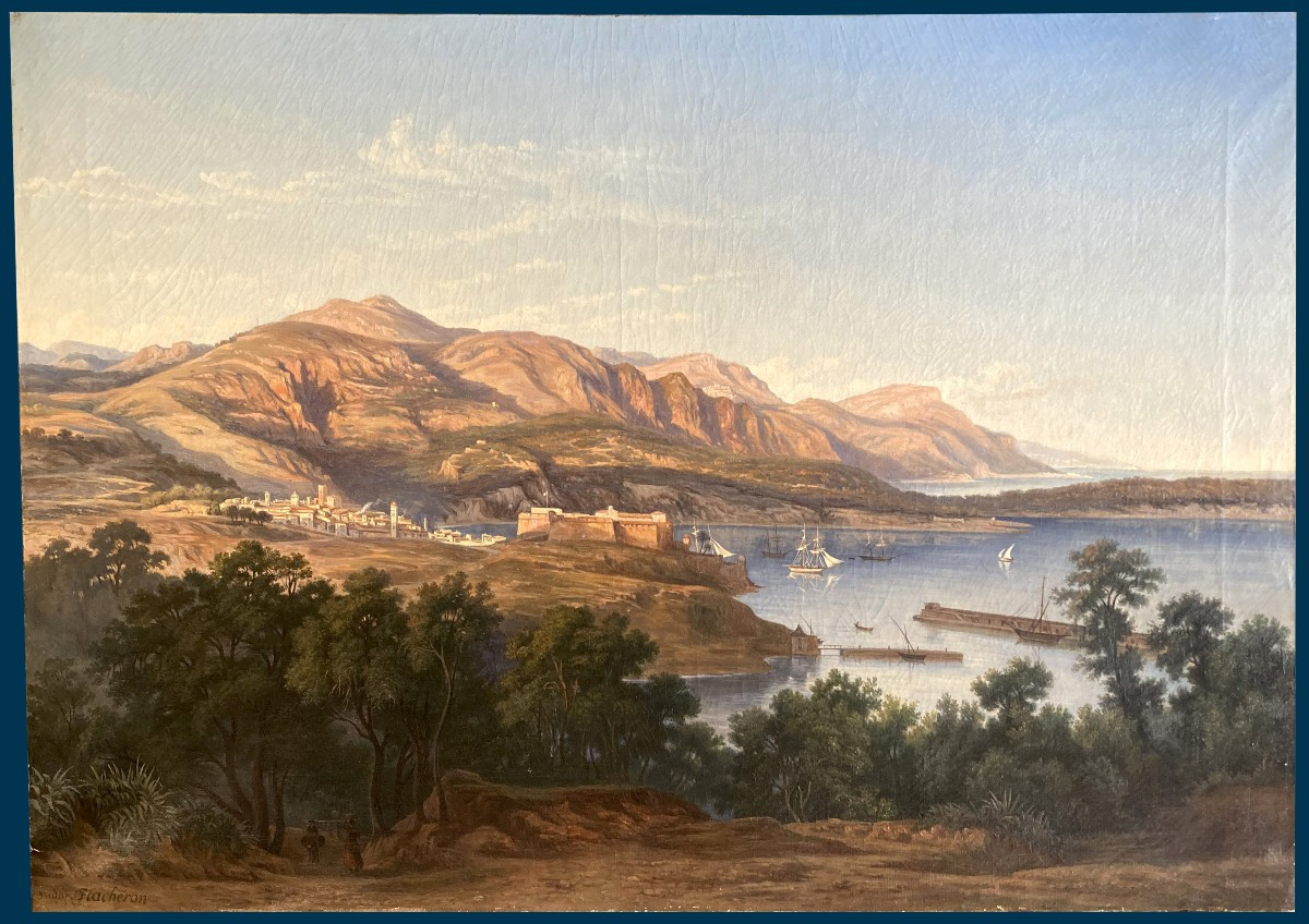 Flachéron Isidore (1806-1873) "messina" Oil On Canvas, Signed