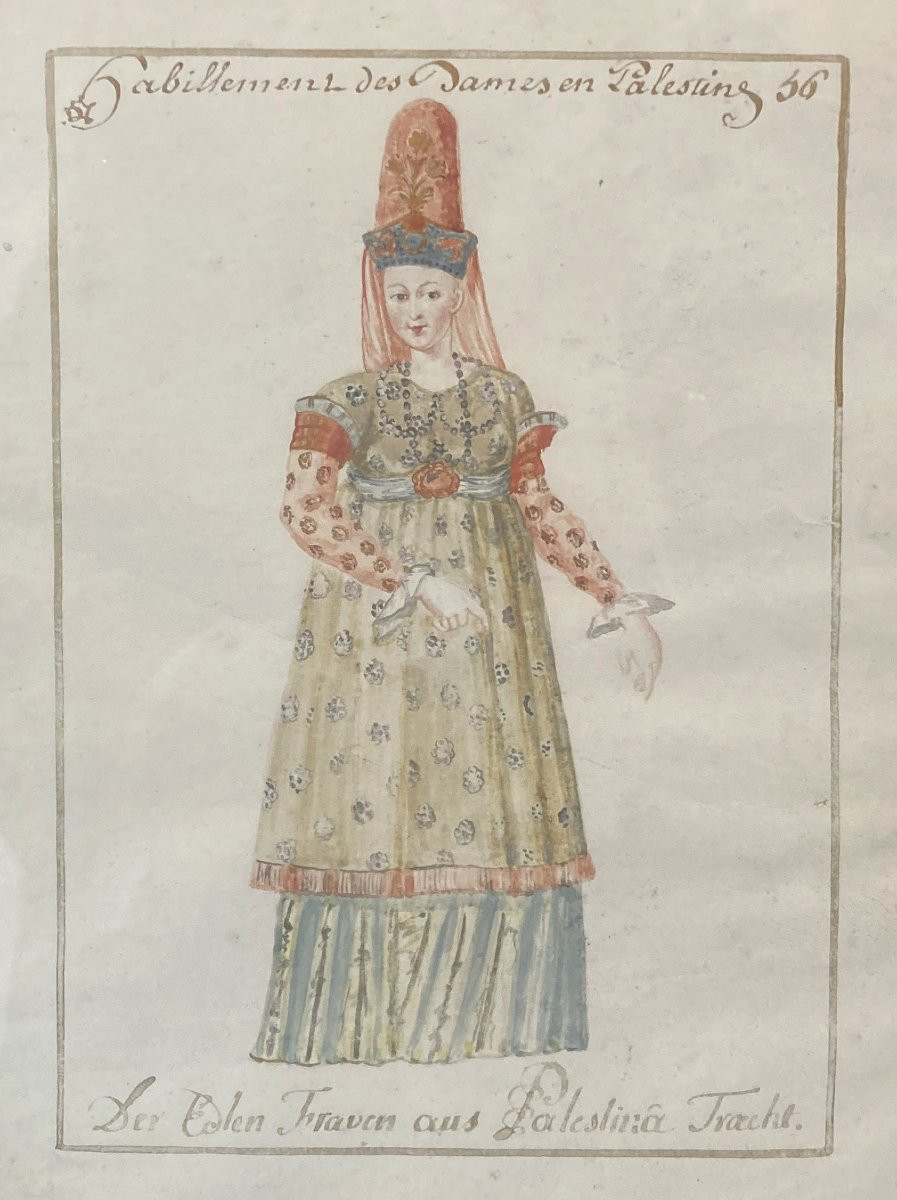 French School 17th Century "lady Of Palestine" Drawing/gouache On Vellum, Framed-photo-2
