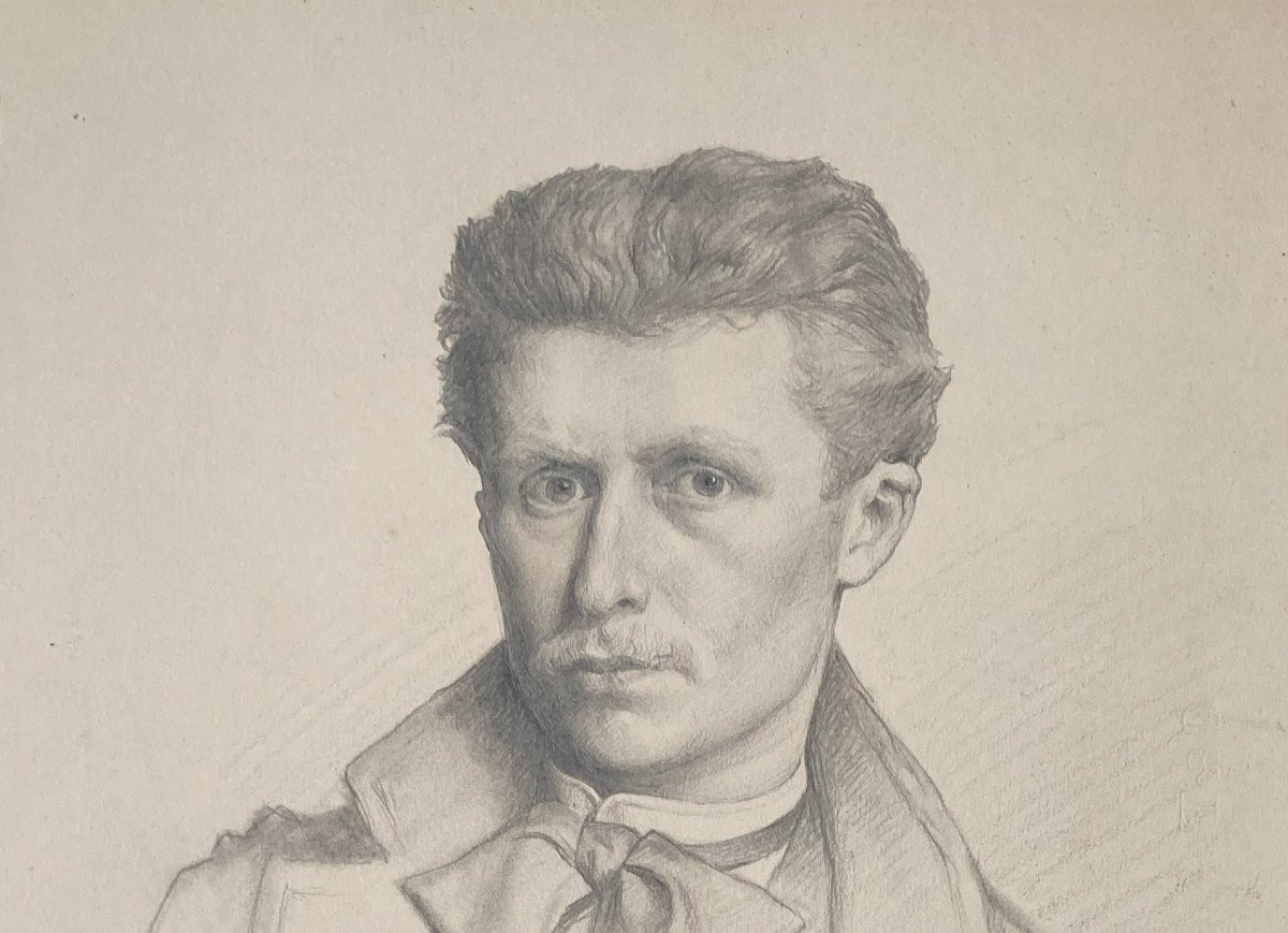 CORABOEUF Jean (1870-1947) "Autoportrait" Dessin au crayon noir, signé et annoté au dos-photo-2