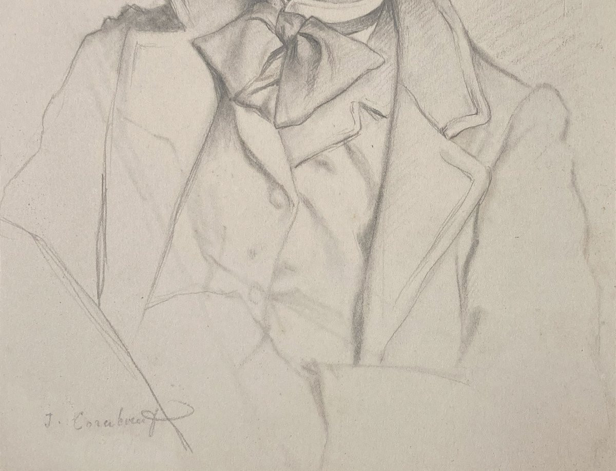 CORABOEUF Jean (1870-1947) "Autoportrait" Dessin au crayon noir, signé et annoté au dos-photo-3