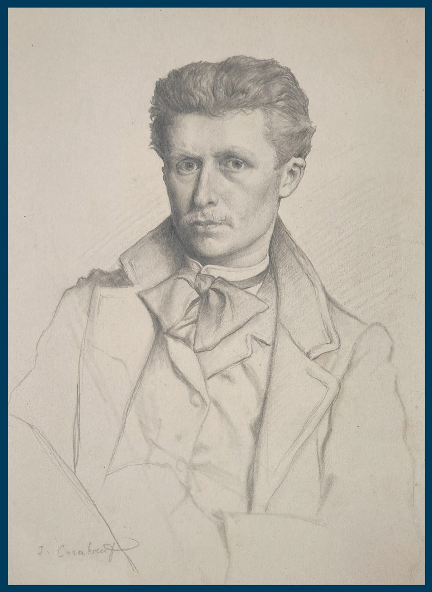 CORABOEUF Jean (1870-1947) "Autoportrait" Dessin au crayon noir, signé et annoté au dos