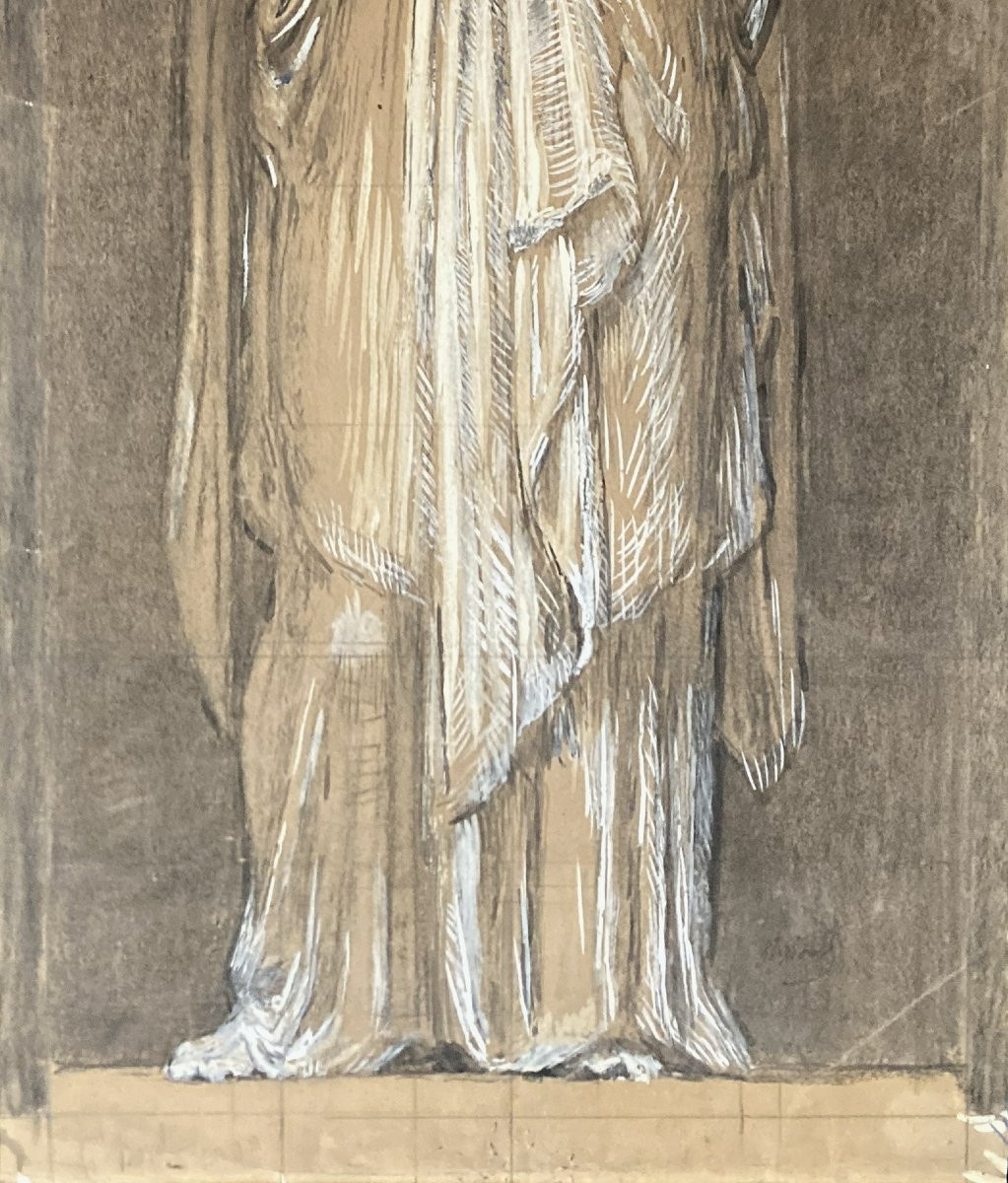 Borel Paul (1828-1913) "sainte Lydie" Drawing/black Pencil, White Gouache, Signed And Dated, Frame-photo-3