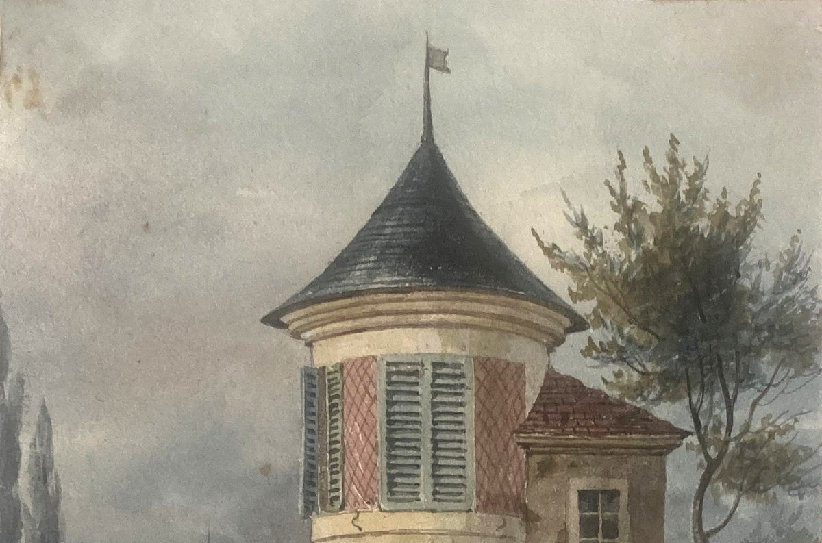 Rodius Charles (1802-1860) "landscape, Alley And Castle" Drawing/watercolor, Signed, Dated-photo-2