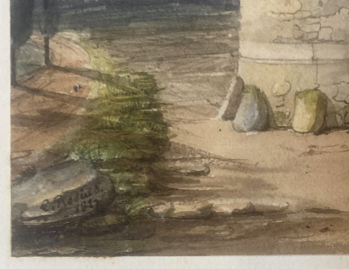 Rodius Charles (1802-1860) "landscape, Alley And Castle" Drawing/watercolor, Signed, Dated-photo-4