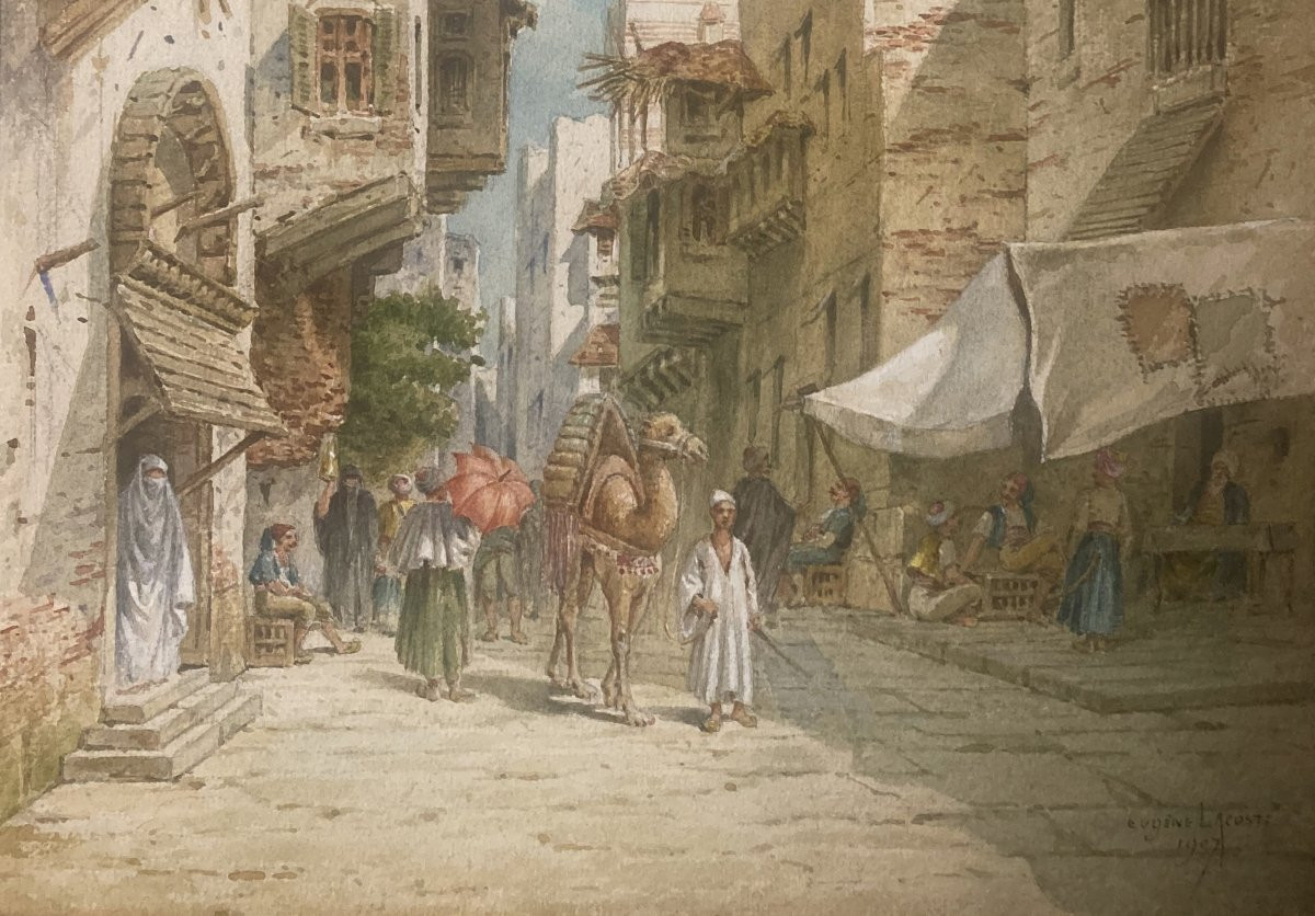 Lacoste Eugène (1818-1907) "cairo" Drawing/watercolor, Signed And Dated-photo-3
