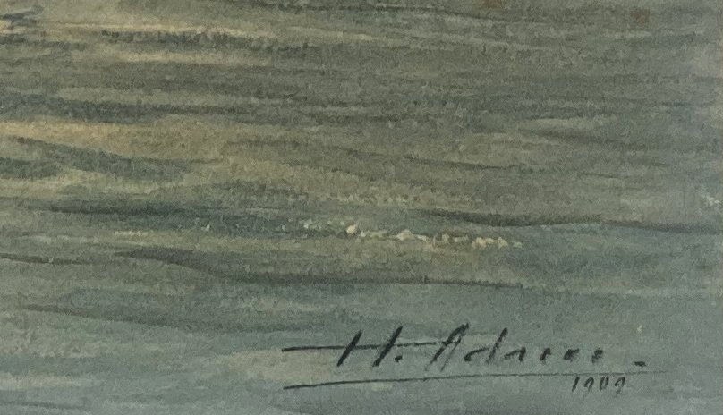 Adam Henri (1864-1917) "marine" Watercolor Drawing, Signed And Dated-photo-4