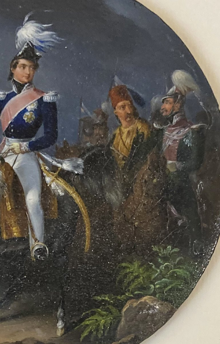 ECOLE FRANCAISE 1828 "Général Nicolas J. MAISON & Ibrahim PACHA, Grèce" Huile/Carton,Provenance-photo-3