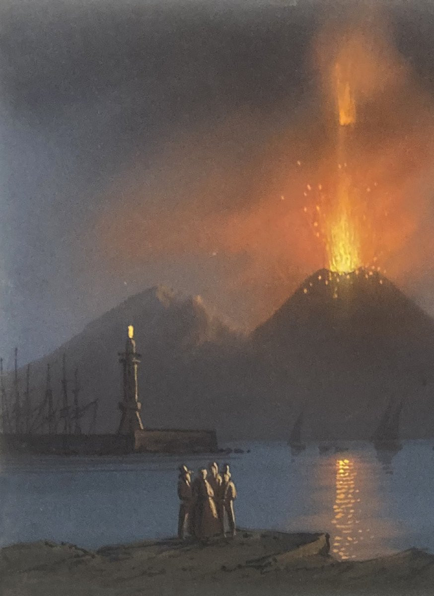 ECOLE ITALIENNE - 1861 "Une éruption" Gouache-photo-2