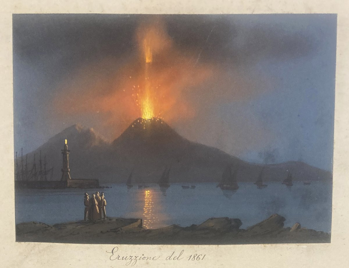 ECOLE ITALIENNE - 1861 "Une éruption" Gouache-photo-4