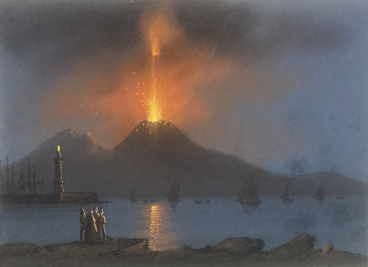 ECOLE ITALIENNE - 1861 "Une éruption" Gouache