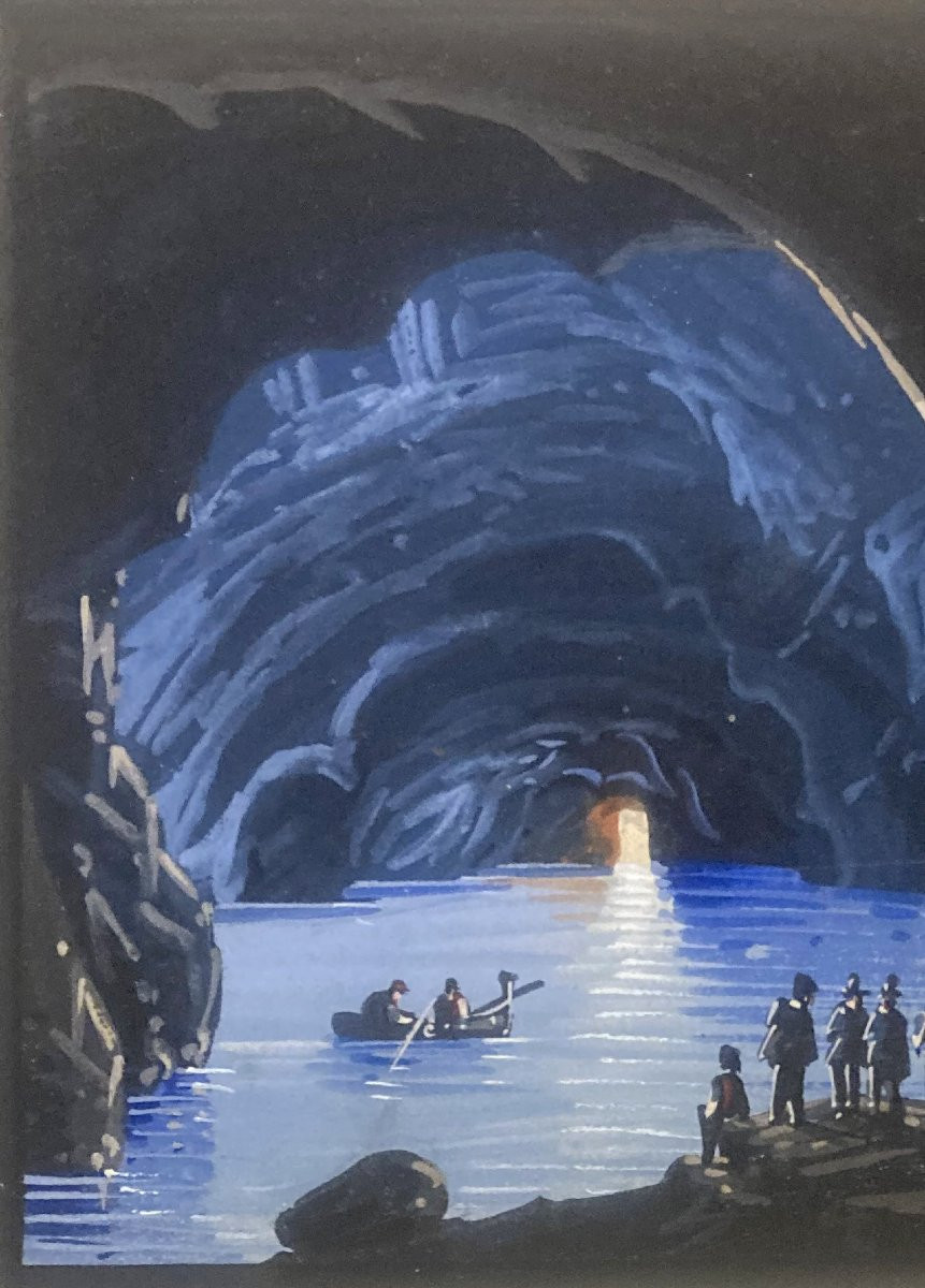 Italian School, Mid-19th Century "the Blue Grotto" Gouache-photo-2