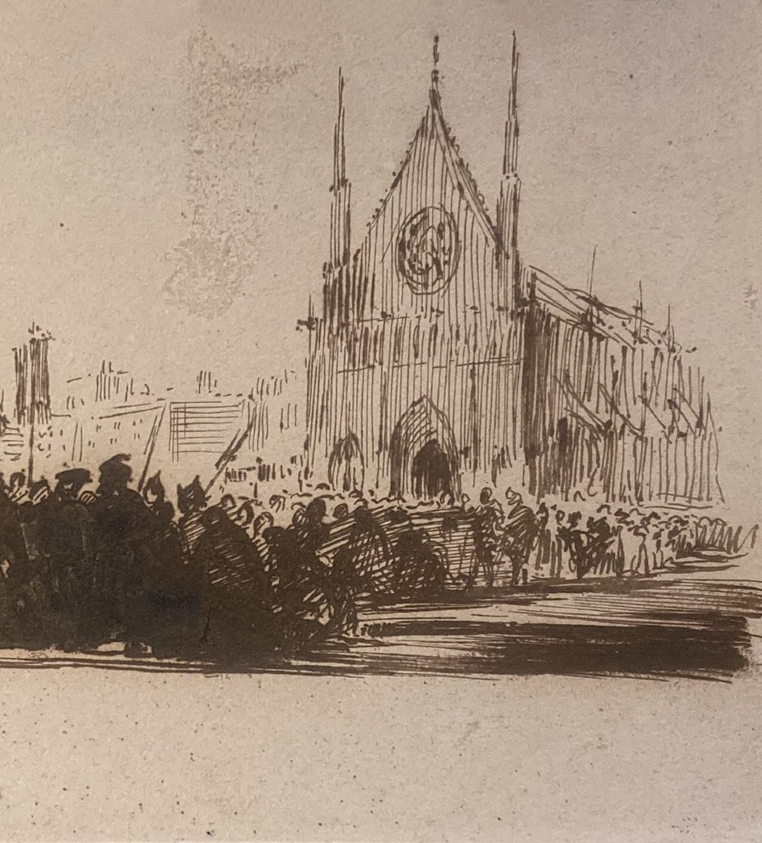 Hippolyte Flandrin (1809-1864) "procession In Front Of A Church" Drawing/pen,wash, Signed/stamp-photo-3