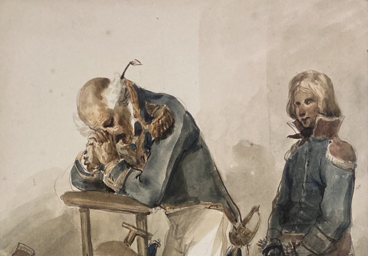 CHARLET Nicolas-Toussaint (1792-1845) "La Prière" Dessin/Aquarelle, signé-photo-2