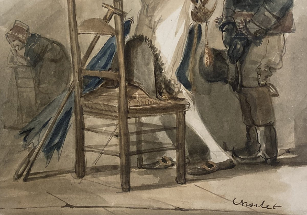 CHARLET Nicolas-Toussaint (1792-1845) "La Prière" Dessin/Aquarelle, signé-photo-3