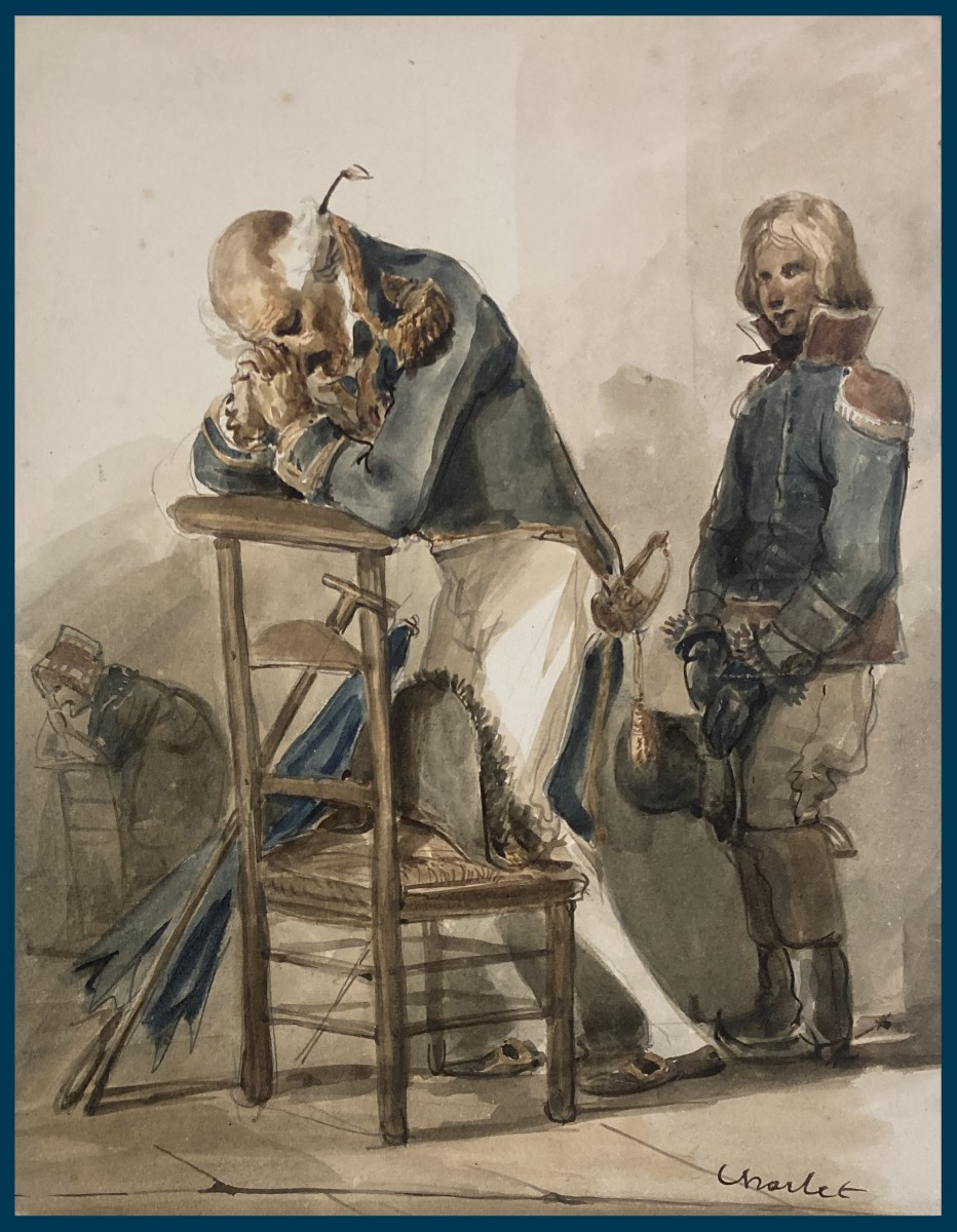 CHARLET Nicolas-Toussaint (1792-1845) "La Prière" Dessin/Aquarelle, signé