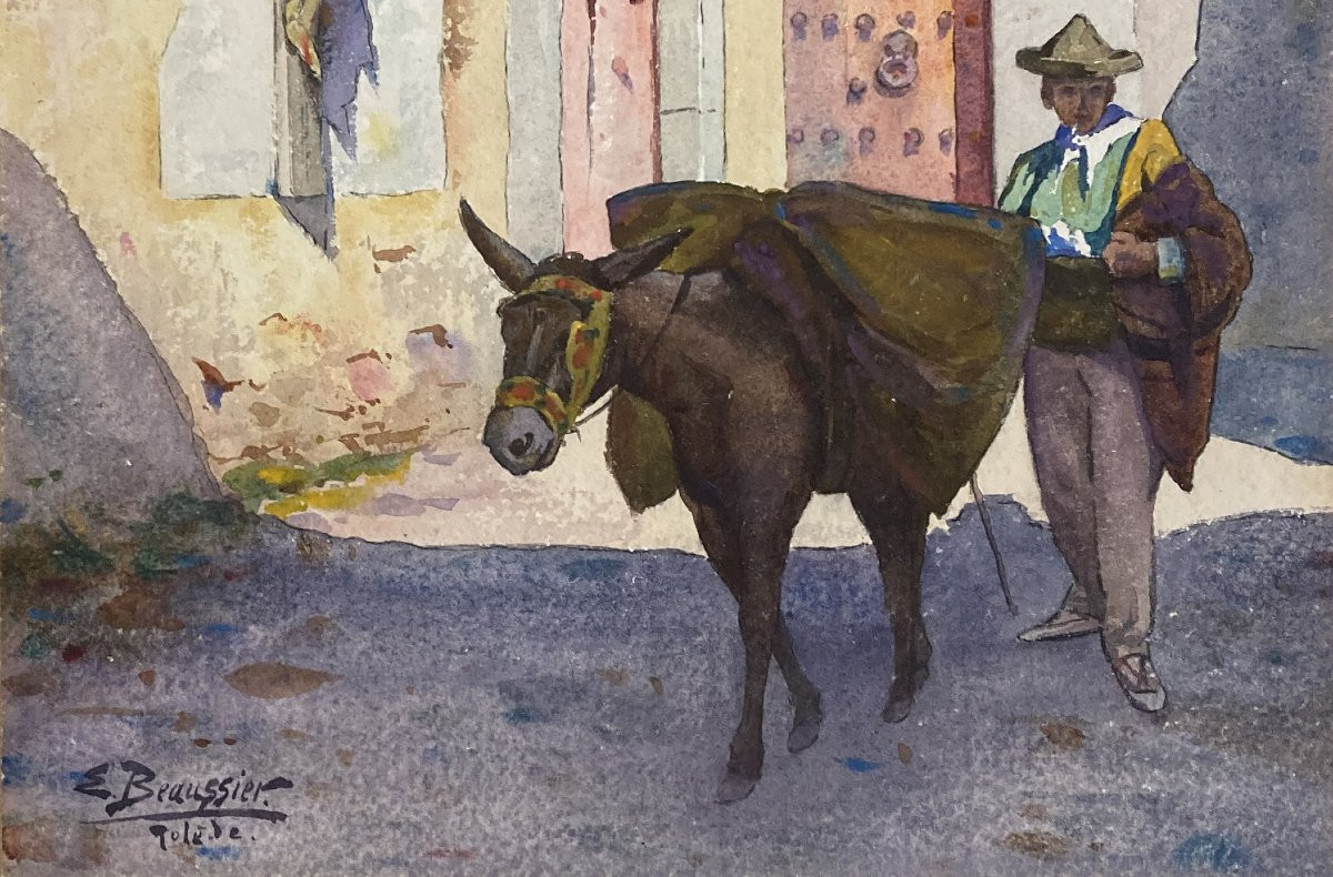 Beaussier Emile (1874-1943) "toledo" Drawing/watercolor, Signed And Located-photo-3