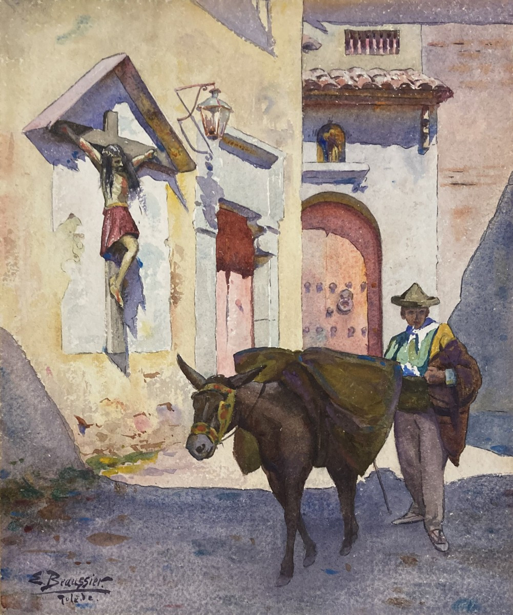 Beaussier Emile (1874-1943) "toledo" Drawing/watercolor, Signed And Located