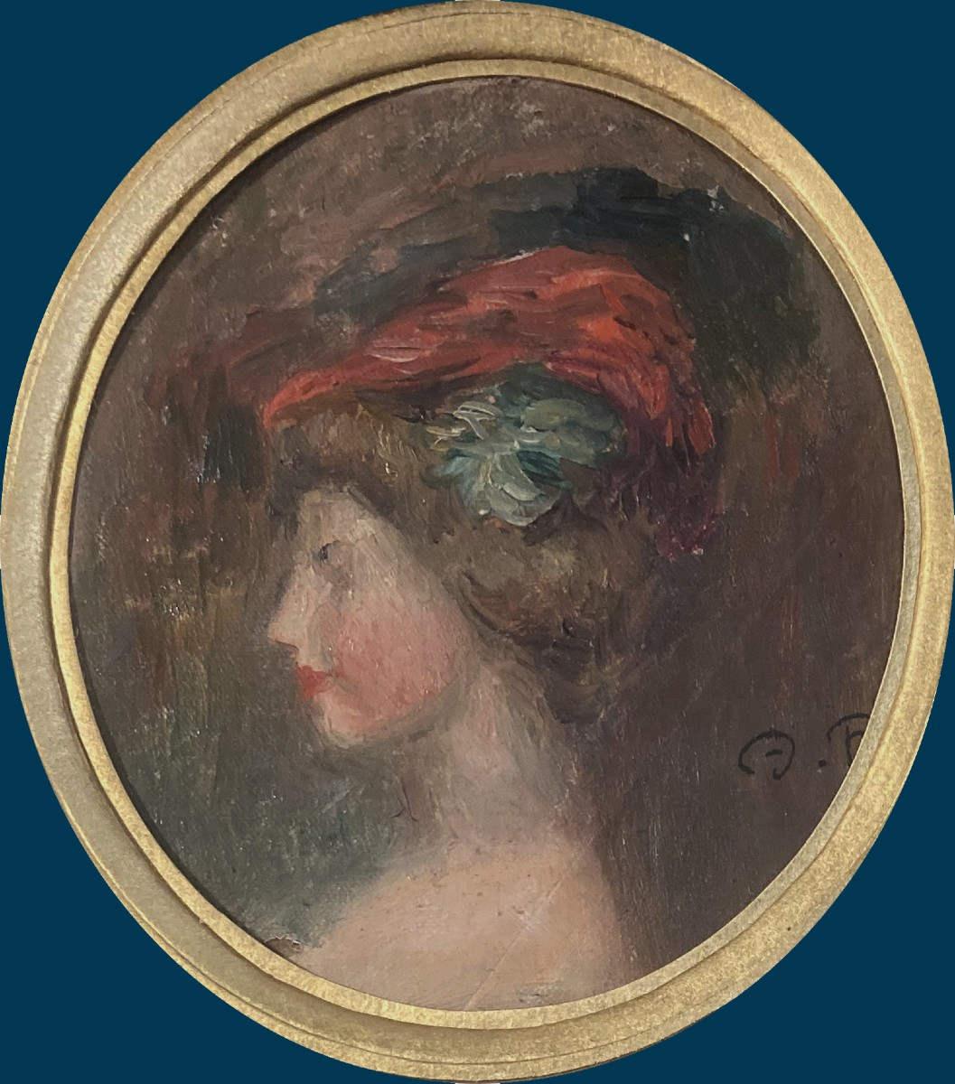 FAIVRE Abel (1867-1945) "Tête d'élégante" Huile sur papier, Monogrammé, Cadre fin 19e siècle-photo-2