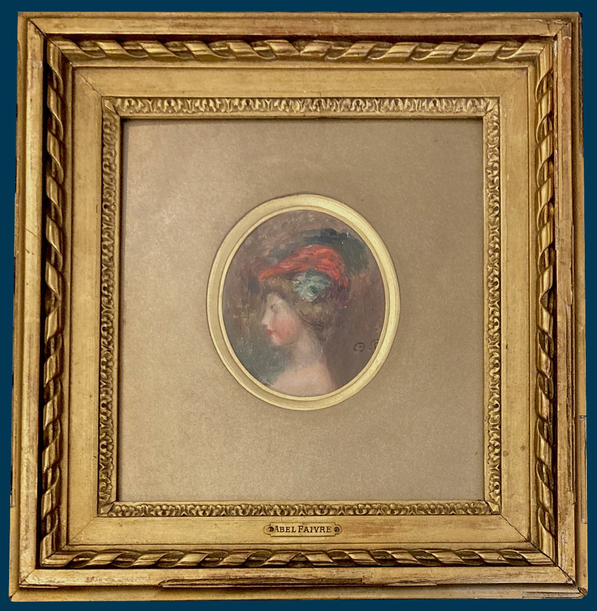 FAIVRE Abel (1867-1945) "Tête d'élégante" Huile sur papier, Monogrammé, Cadre fin 19e siècle
