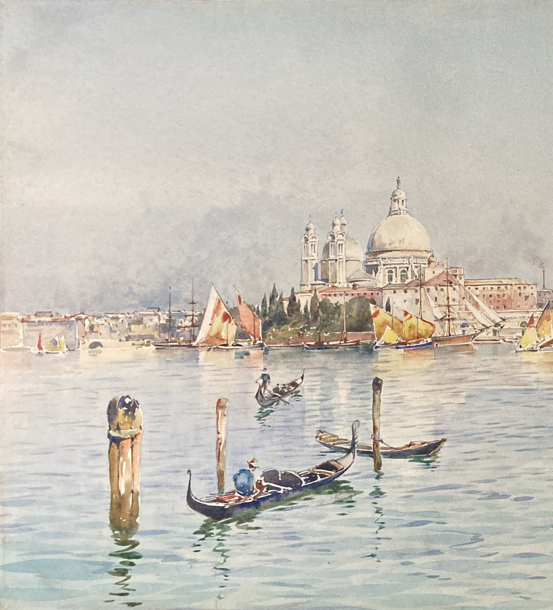 Lessieux Ernest(1848-1925) "venice" Watercolor Drawing, Signed-photo-2
