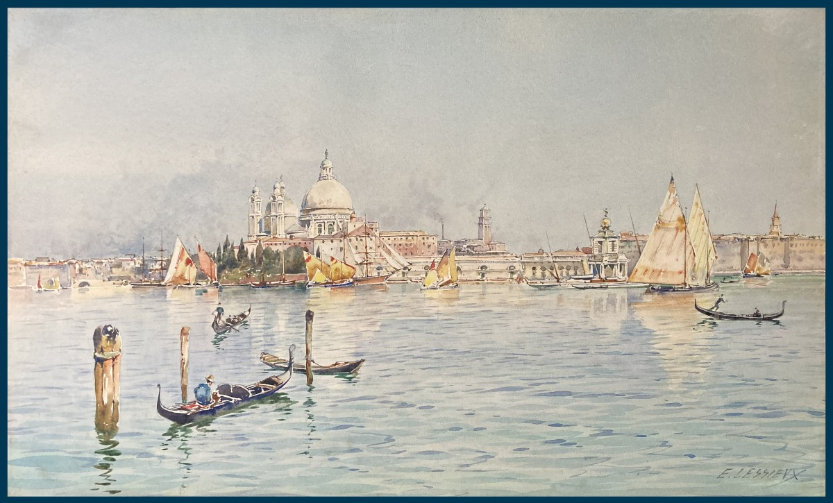 Lessieux Ernest(1848-1925) "venice" Watercolor Drawing, Signed